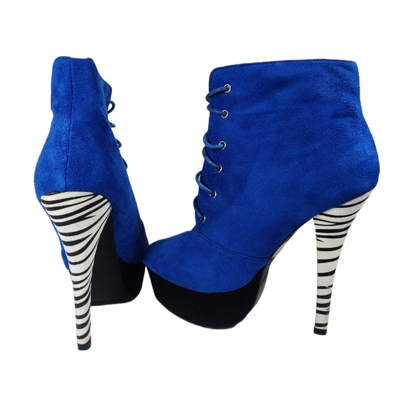 Sz 7.5 Faux suede blue & Zebra pattern high heels - Picture 3 of 8